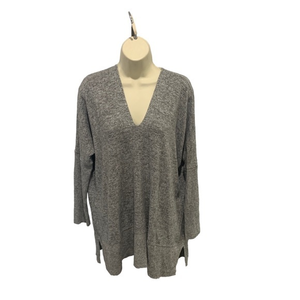 Miss Chievous Women‎ Gray Pullover Sweater M V Neck Slit Sides